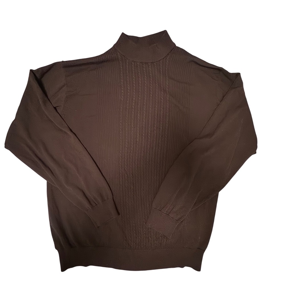 AXIS Mock Neck Sweater Women's L/G Black Silk Cotton Blend Ribbed Front Pullover